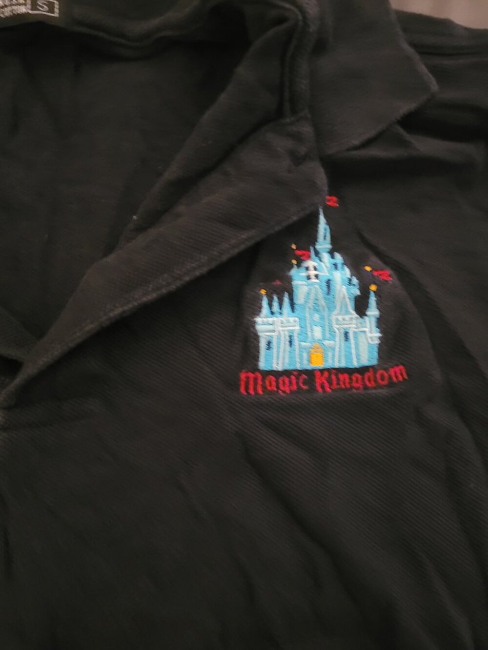 Walt Disney World Magic Kingdom Black Polo Shirt Embroidered Cinderella Castle
